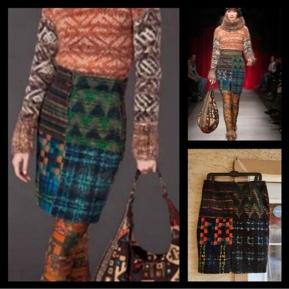 Linea Domani - Mixed Print Pencil Skirt Abstract Wearable Art Sz 12 - Picture 3 of 9